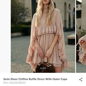 Sold Chiffon Ruffle Dress with Outer Cape